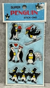 Vintage 1980er Russ Super Pinguine Stick-Ons Puffy Aufkleber VERSIEGELT - Bild 1 von 2