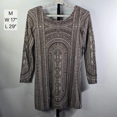 Billabong Boho Festival Tunic Mini Dress, Tribal Aztec Geometric Print, Women Md - Image 1 of 4