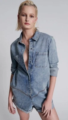 Macacão One Teaspoon Prophecy Romper Azul Claro Denim Pequeno Hendrixe Manga Longa - Imagem 1 de 4