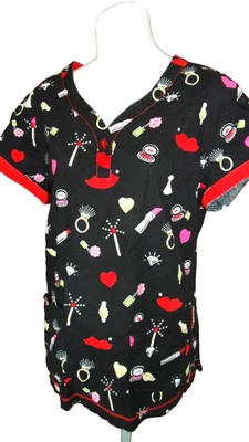 Super Cute !! Women's Printed Scrub Top by KOI, Beauty Diva, Approx. Size Medium - Image 1 of 4