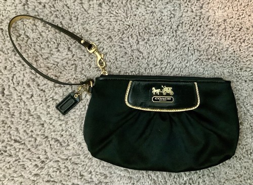Coach Amanda Pochette Borsa da polso grande in pelle satinata nera #G0871 42302 NUOVA