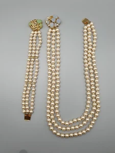 Perlenset, 3-reihig, Imitat, Collier & Armband mit normalen Gebrauchsspuren - Picture 1 of 11