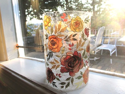 Yankee Candle Fall Floral Crackle Glass Large Candle Holder Mint - Image 1 of 4