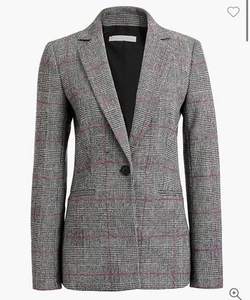 J Crew Womens Grey Glen Plaid Womens One Button Wool Blend Blazer Jacket, size 4 - Picture 1 of 12