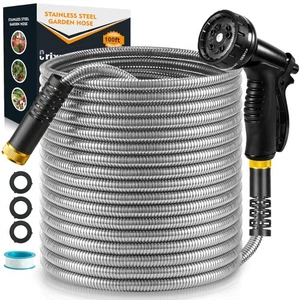 100 FT Metal Garden Hose, Stainless Steel Heavy Duty Water Hose With 10 Funct... - Bild 1 von 8