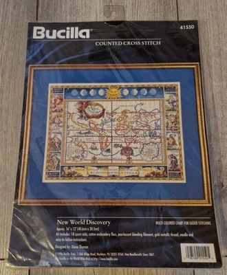Bucilla Counted Cross Stitch Kit NEW WORLD DISCOVERY 18 Count Approx 16" by 12" - Image 1 of 3