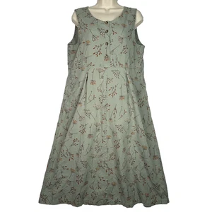 LL Bean Kleid Damen 8 grün Blumen Leinen Baumwolle ärmellos Midi Taschen Knopf - Bild 1 von 13