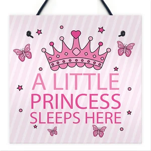 Princess Sleeps Plaque Door Nursery Bedroom Sign Gift Baby Girls Fairytale Decor - Picture 1 of 7