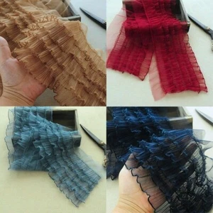 5 Layers Lace Ruffles Edging Tiered Pleated Mesh Trim Frill Sewing Ribbon Camel - Picture 1 of 17