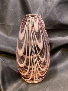 VINTAGE MURANO GLASS VASE 8” PURPLE W/ WHITE SWIRL - Picture 1 of 7