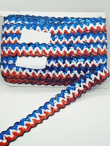 1m USA red white blue sequin wave edge braid trimming ribbon 30mm - Picture 1 of 1
