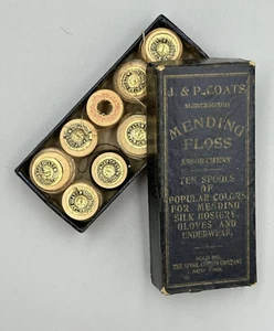 Antique J&P COATS Mending Floss SPOOL COTTON Box Sewing Thread - Picture 1 of 10