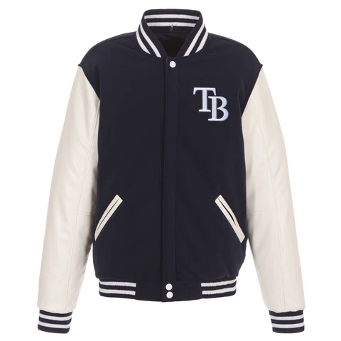 MLB  Tampa Bay Rays  Reversible Fleece Jacket PVC Sleeves  2 Front Logos Cover