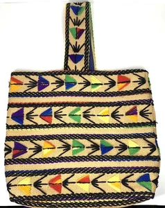Sac à main fourre-tout sac à main fourre-tout coloré en toile de jute Crewel fil brodé - Photo 1/10