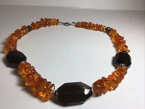 Genuine Chunky Honey Amber Chips with Topaz Acrylic beads Choker Necklace 20 in - Picture 1 of 1