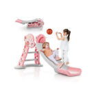 3-in-1 Folding Slide Playset with Basketball Hoop and Small Basketball-Pink - C