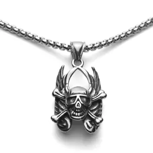 Men's Jewelry Stainless Steel Wing Skull Gothic Biker Pendant Necklace 24" Chain - Picture 1 of 6