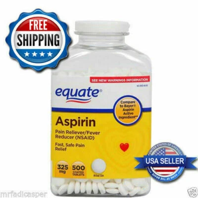 325 mg Back Muscle Pain Reliever/Fever Reducer Equate Aspirin Tablets 500 Ct - Image 1 of 3
