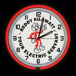 Reddy Kilowatt Electric Servant 19" Double Red Neon Clock Man Cave Garage - Picture 1 of 2
