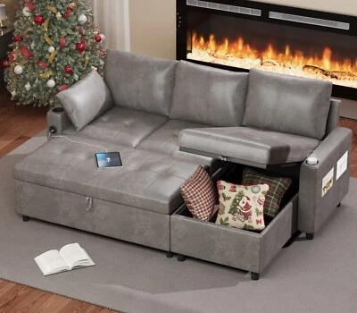 3 in 1 Pull Out Sofa Bed Sleeper Sofa with Storage Chair Sectional L Shape Couch - Image 1 of 4