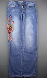 Jeans donna macchina vita bassa skinny ricamato floreale tg 5 (27x28) bottoni mosca - Foto 1 di 12
