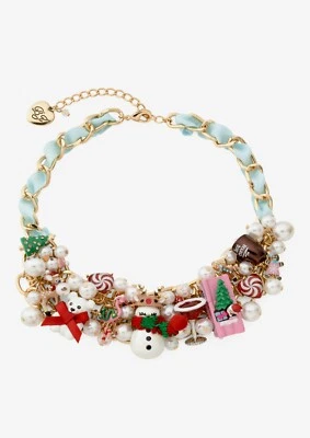 BETSEY JOHNSON Christmas Bib Necklace with charms car reindeer coffee cup - Image 1 of 2