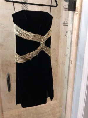 Vestido de Noche Vintage Años 70 Lillie Rubin Terciopelo Negro Colección S m Foto 1 de 4