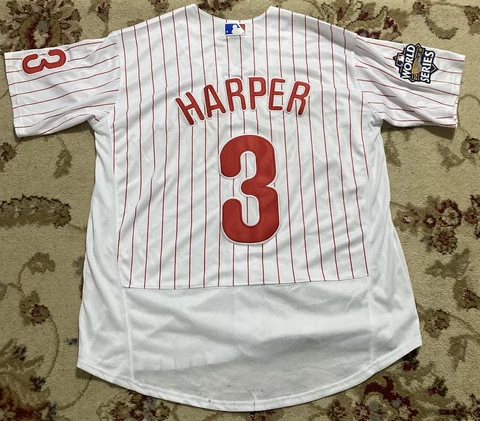 Philadelphia Phillies Bryce Harper #3  White 2022 World Series MLB Jersey Sz 44 Cover