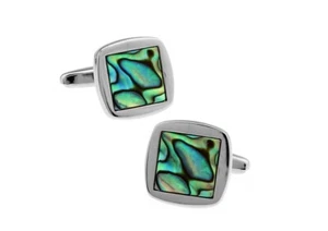 Abalone Muschel Manschettenknöpfe Silber Rhodiniert Band Design personalisierte Manschetten - Bild 1 von 6