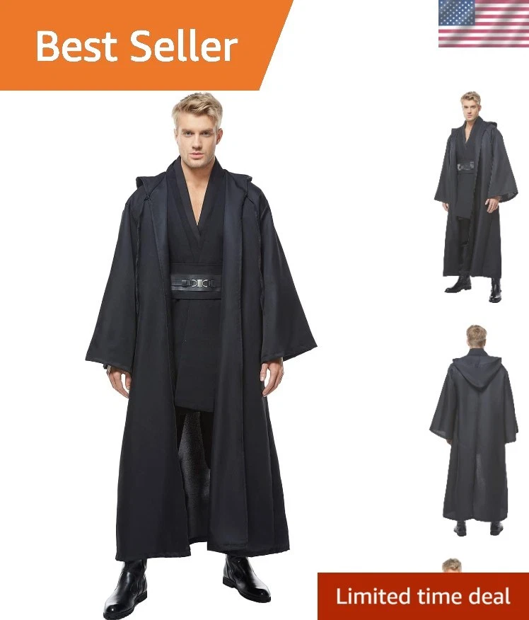 Skywalker Costume Tunic Hooded Robe Men Adult Male Cloak Darth Cosplay Hallow... — 第 1/4 张图片