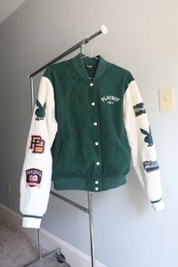 Vintage Playboy By Pacsun Green Varsity Bomber Jacket Embroidered Patches Small - Picture 1 of 9