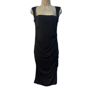Vestido midi Nicole Miller Studio cuello cuadrado sin mangas recorte espalda negro talla L - Imagen 1 de 9