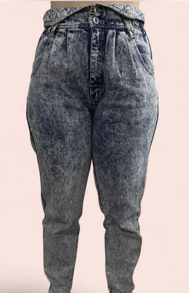 Винтажные джинсы 80-х кислотная стирка - дорожные с высокой талией сужающиеся штанины гранж джинсовая ткань - Изображение 1 из 4