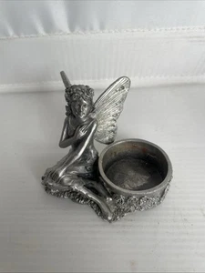 VINTAGE SOLID PEWTER FAIRY PIXIE CANDLE TEALIGHT HOLDER PEWTER HEAVY 3.5x3.5” - Picture 1 of 24