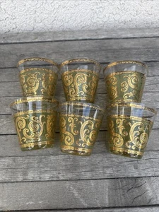 Set Of 6 MCM Culver EBONY BAROQUE Black Gold Double Old Fashioned Glasses Signed - Picture 1 of 8
