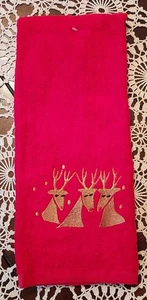 Vintage Jay Franco Weihnachten Handtuch Rot Gold Rentier 100% Baumwolle  - Bild 1 von 3