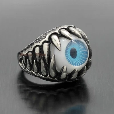 Anillo Disfraz Hombre Acero Inoxidable Dragón Calavera Garra Azul Mal de Ojo Globo 7-15# Foto 1 de 4