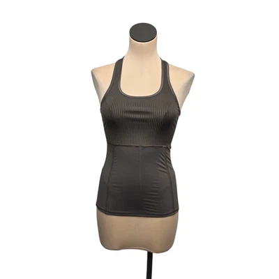 Athleta Tank Top Womens XS Brown Gray Ribbed Racerback Back Pocket Performance - Image 1 of 4