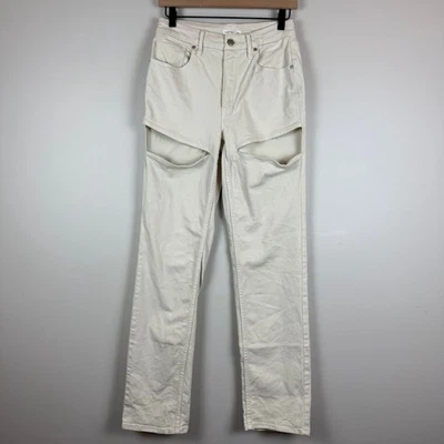 Good American Jeans Feminino 6/28 Marfim Denim Perna Reta Ícone Recorte Osso Retrô - Imagem 1 de 4