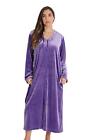Womens Stretch Velour Embroidered Zipper Lounger Robe With Pockets Large Purple