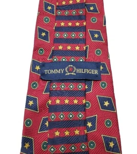 Vtg. Tommy Hilfiger 100% Italian Silk Red Diamond, Star, Circle Tie USA Made NWT - Picture 1 of 11
