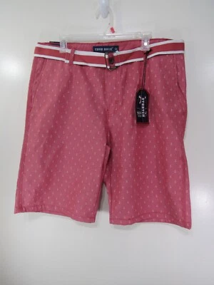 Novo Shorts Masculino True Rock Tamanho 32 Vermelho Âncoras Cinto Frente Plana Casual - Imagem 1 de 4