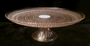 NWOT CROFTON BLUSH ROSE TINTED GLASS PEDESTAL CAKE STAND w/HOBNAIL DESIGN - Picture 1 of 6
