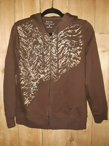 Threehearts Womens Brown Sweatshirt Jacket w Hoodie &Gold Animal Print Size M Ne - Picture 1 of 2
