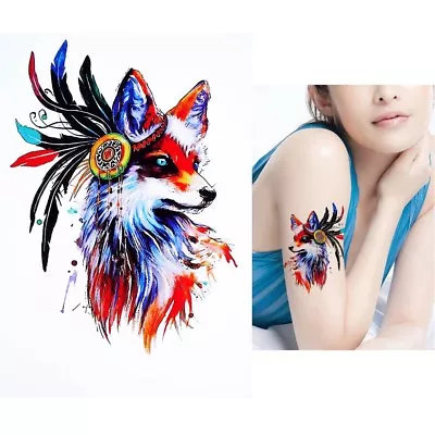 JUSTFOX Tatuaje temporal zorro con cinta para el cabello diseño colorido tatuaje adhesivo