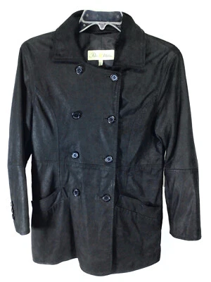 Peter Millar 女式小号黑色双排扣大衣带口袋 — 第 1/4 张图片