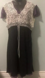 Abito da donna NINA RICCI viola nero vita impero taglia US 12 EU 44 morbido pizzo - Foto 1 di 11