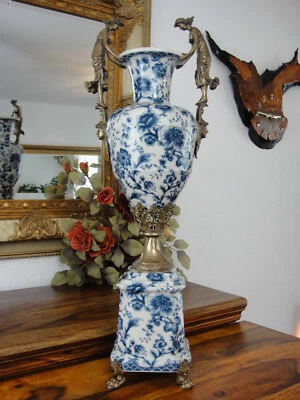 Luxus Prunkvase Porzellan Bronze Vase Pokal Amphore Antik Jugendstil Edel Ormolu - Bild 1 von 4