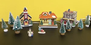 Winter Valley Cottages 12 Piece Porcelain Lighted House Christmas Villages Trees - Picture 1 of 5