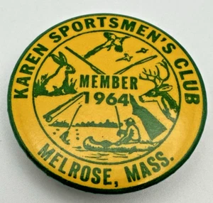Botón de membresía del club deportivo Karen's 1964 - insignia Pinback - amarillo y verde - Imagen 1 de 10
